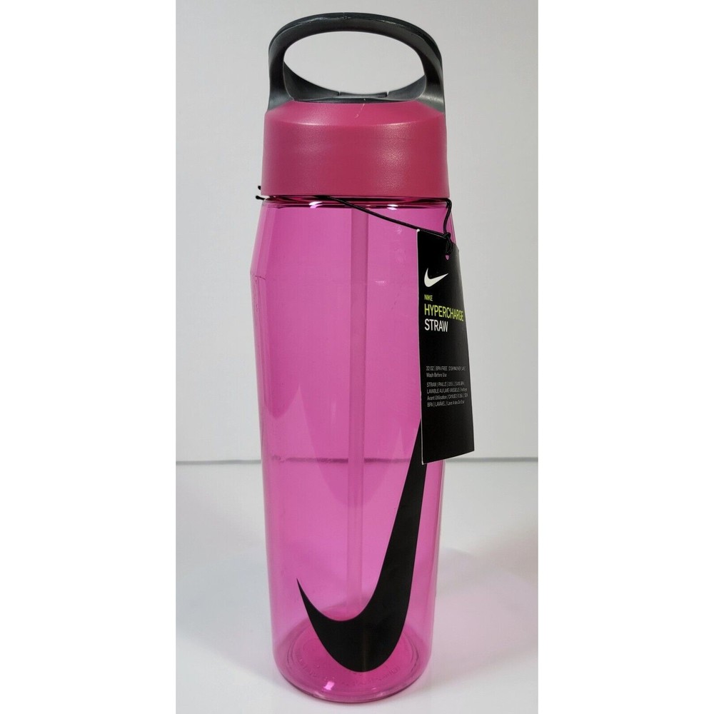 Nike Hypercharge Straw Water Bottle Gym Sports Pink Black 32 oz No Leak